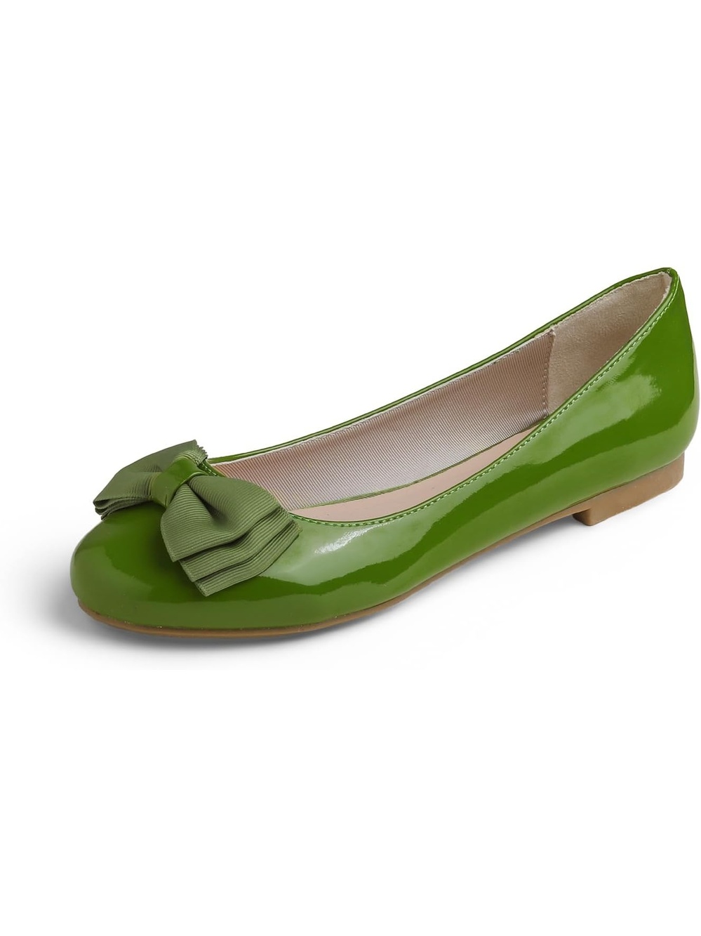 Women's Emerald Patent Tri-bow Round Toe Grosgrain Bow Trim Classic Ballet Flat